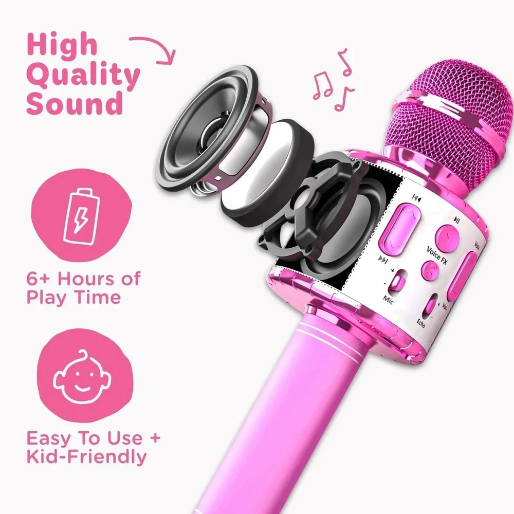 Move2Play, Kids Karaoke Microphone | Includes Kid Songs, White/Pink | NEW IN BOX